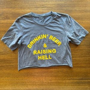 ⚡️ 5/$10 Rebel Soul Grey Drinkin' Beer & Raising Hell Crop-Top Small